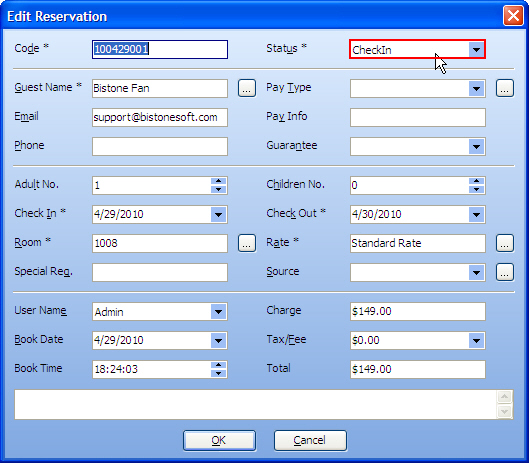 Check In Reservation ScreenShot