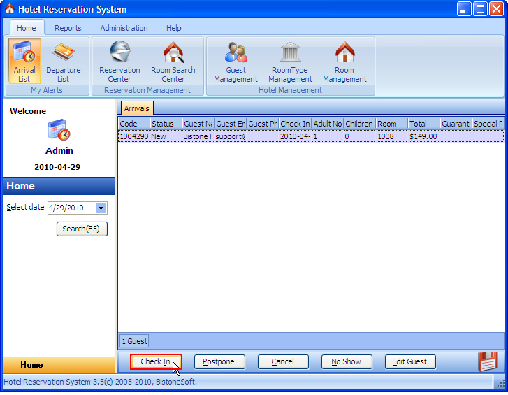 Click Check In Button ScreenShot