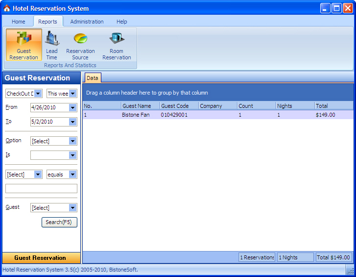 Guest Reservation Report ScreenShot