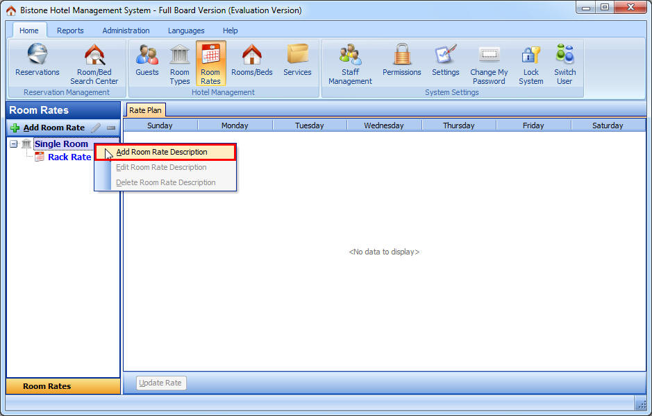 Select Add Room Rate Description
