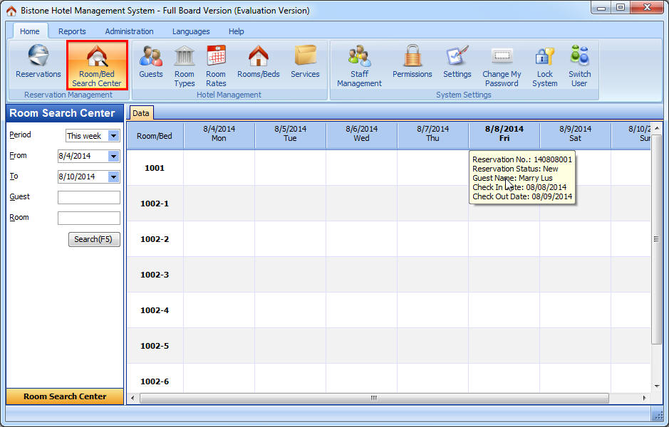 Room/Bed Search Center