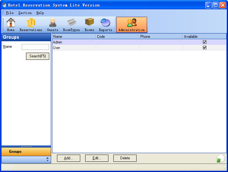 Hotel Reservation System Lite Version Administration Section ScreenShot