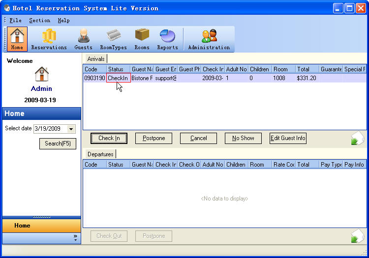 Reservation Check In List