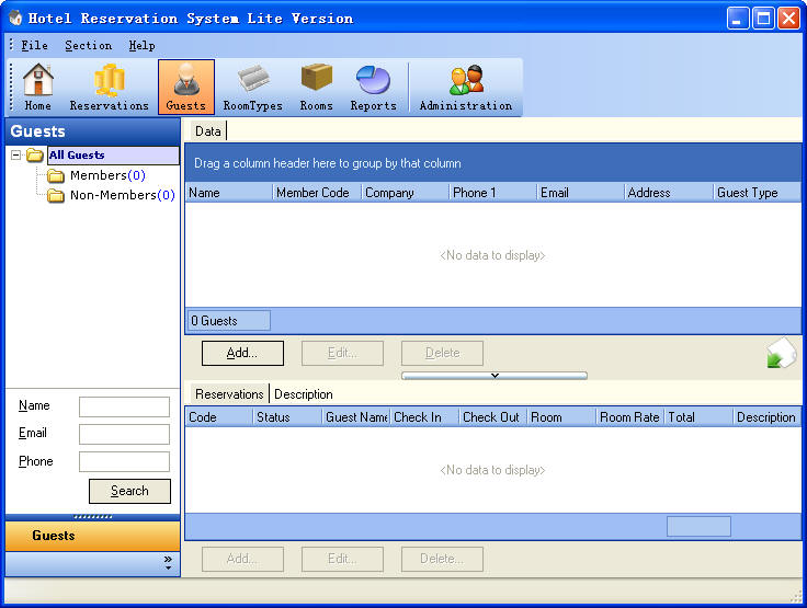 Hotel Reservation System Lite Version Guests Section ScreenShot
