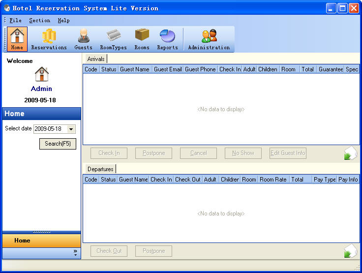 Hotel Reservation System Lite Version Home Section ScreenShot