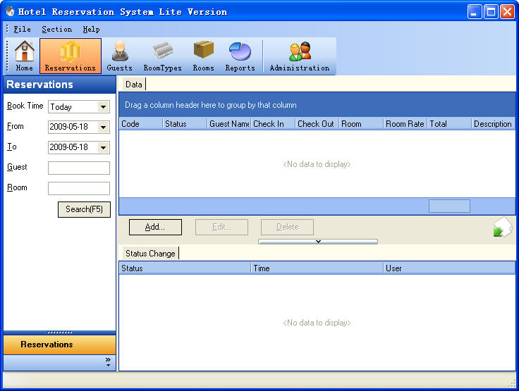 Hotel Reservation System Lite Version Reservations Section ScreenShot