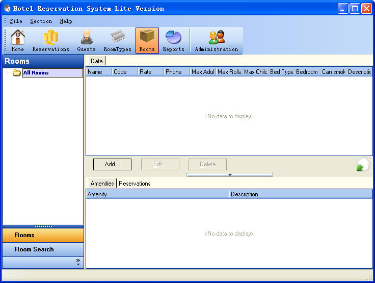 Hotel Reservation System Lite Version Rooms Section ScreenShot