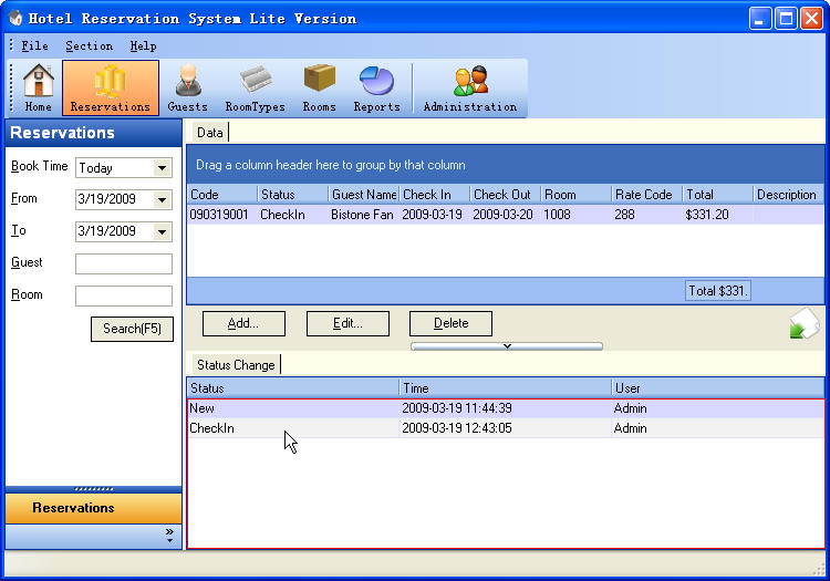 Reservation Status Change Records ScreenShot